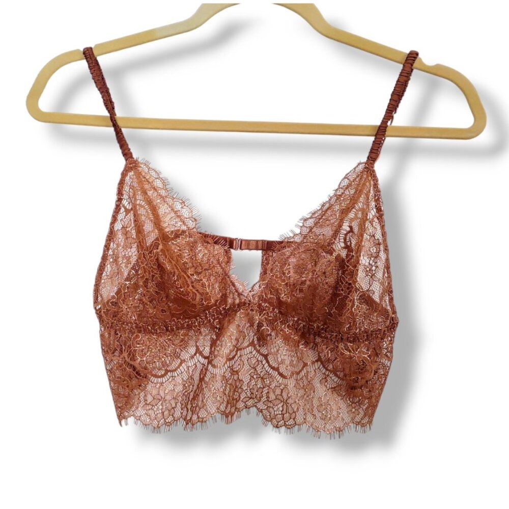 Victoria's Secret NWOT brass cooper floral lace boho fairy bralette women's M